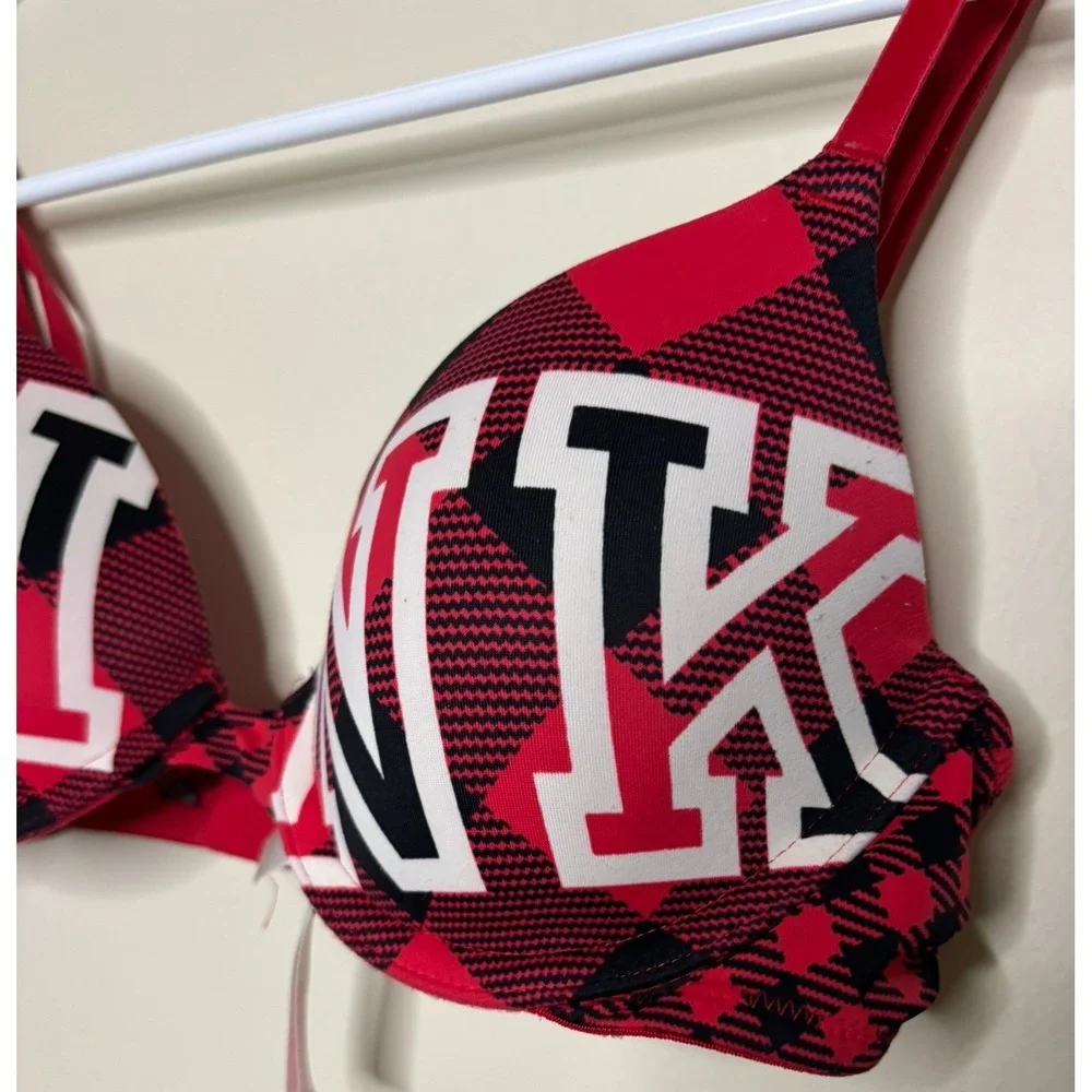 Victoria's Secret PINK Wear Everywhere T-Shirt Bra Red Black Plaid 34A
